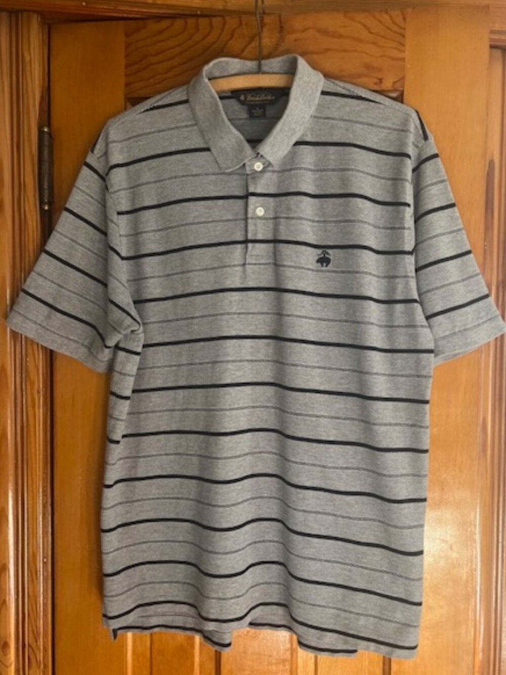 Brooks Brothers Striped Grey Prima Cotton Polo Shirt Men's Large